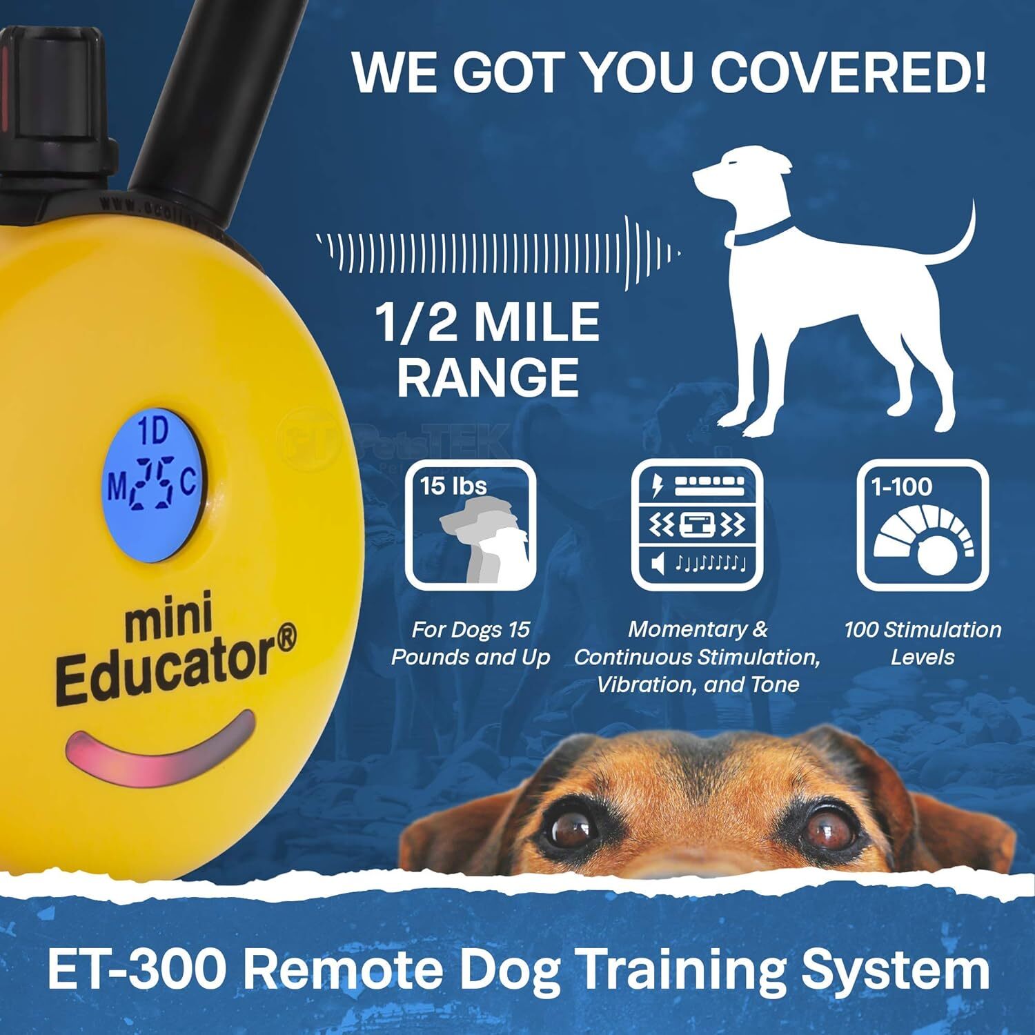 Yellow ET-300-1/2 Mile Mini Educator E-Collar – With Dog Training Clicker