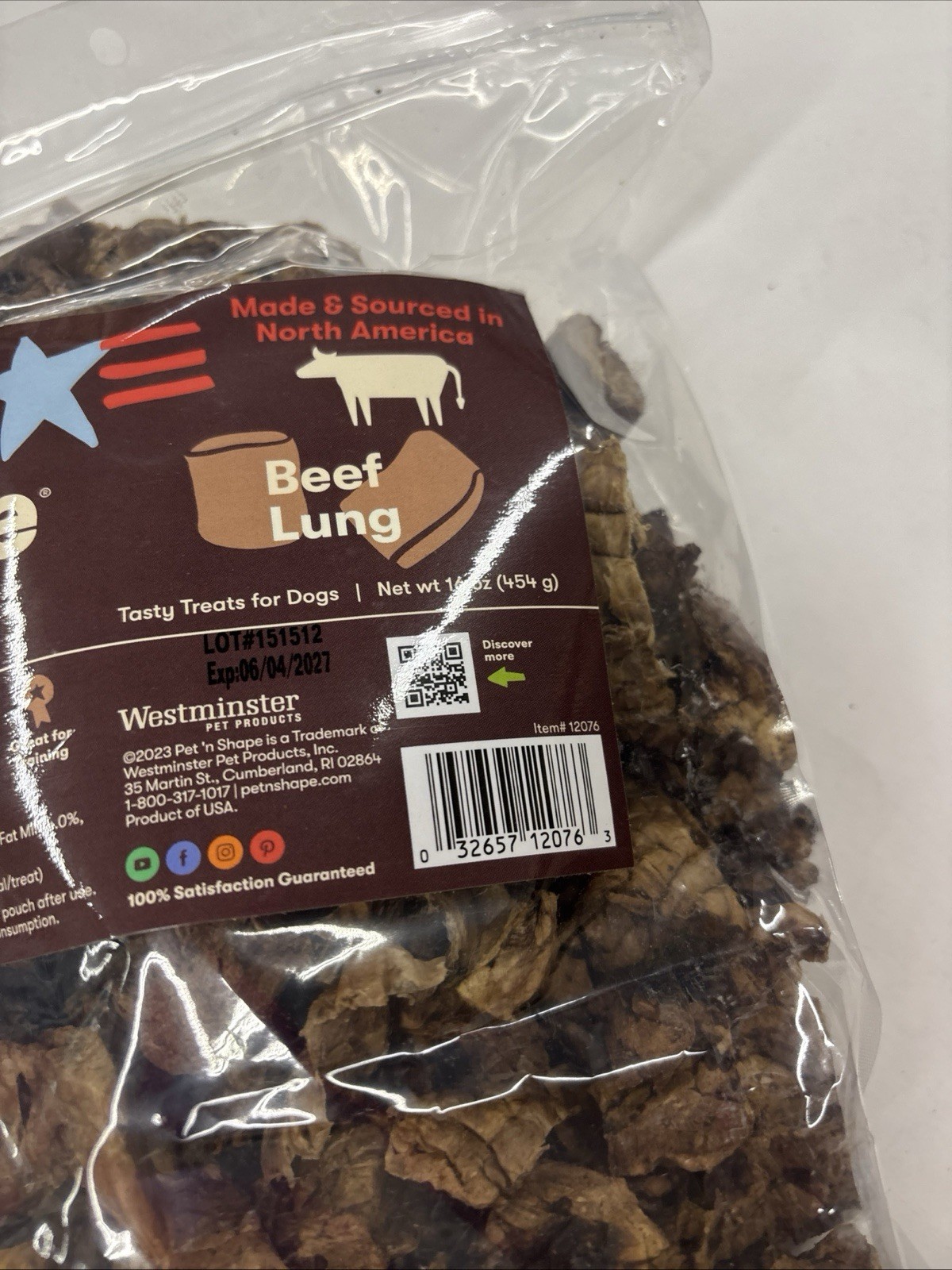 Pet ‘n Shape Beef Lung Bites All-Natural Dog Treats 16 oz Resealable Bag