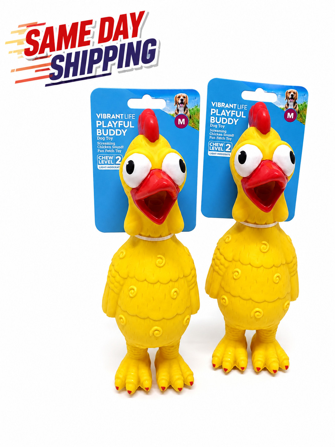 Vibrant Life Screaming Squeaky Chicken Dog Toy Chew Level 2 Medium Yellow Toy