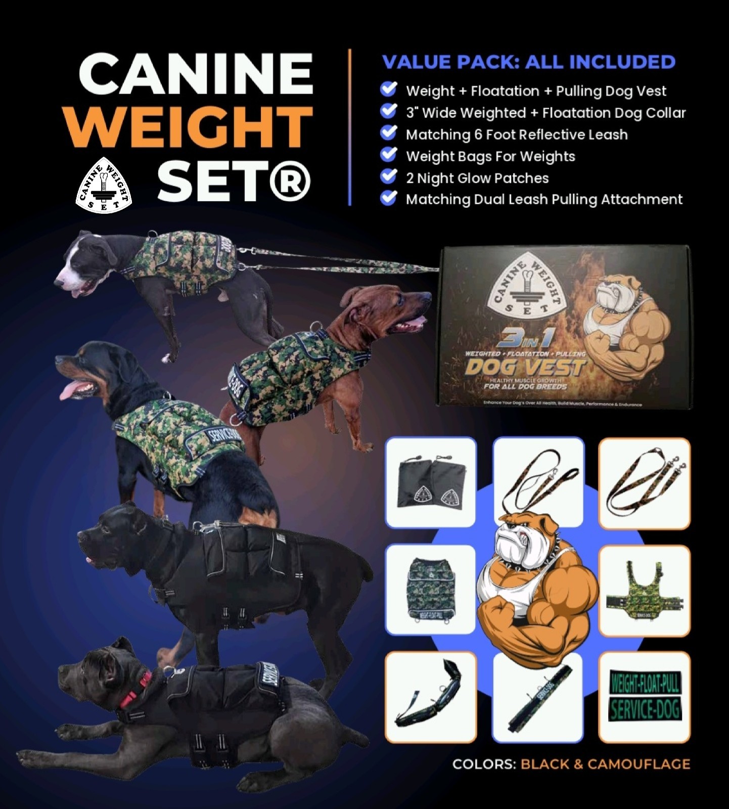 CWS Weighted Dog Vest + Flotation Vest-Medium 12 Pounds Sandbags Only No Sand!!