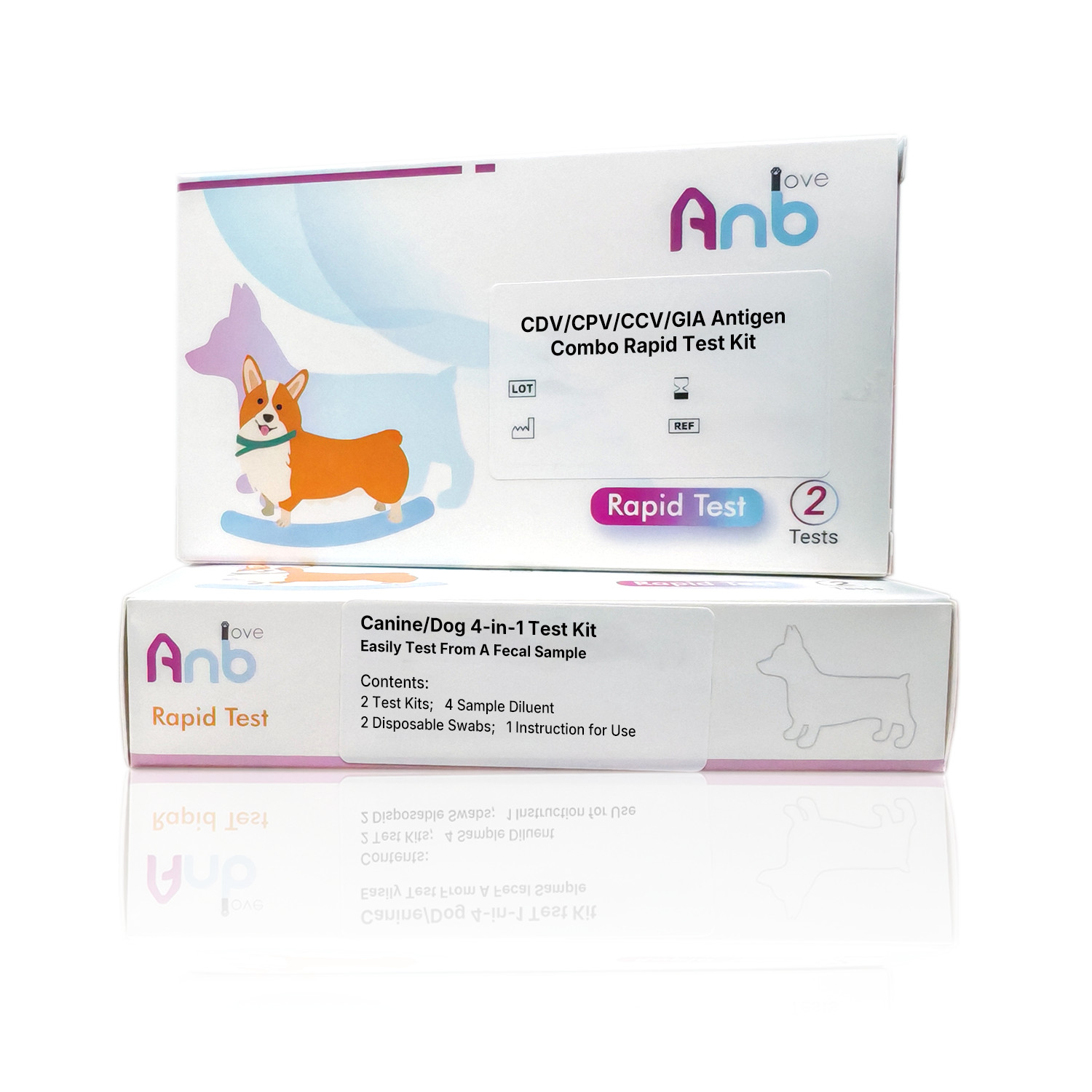 2pcs Canine/Dog 4-in-1 CDV/CPV/CCV/GIA Test Kit Health Pet Rapid test Home Test