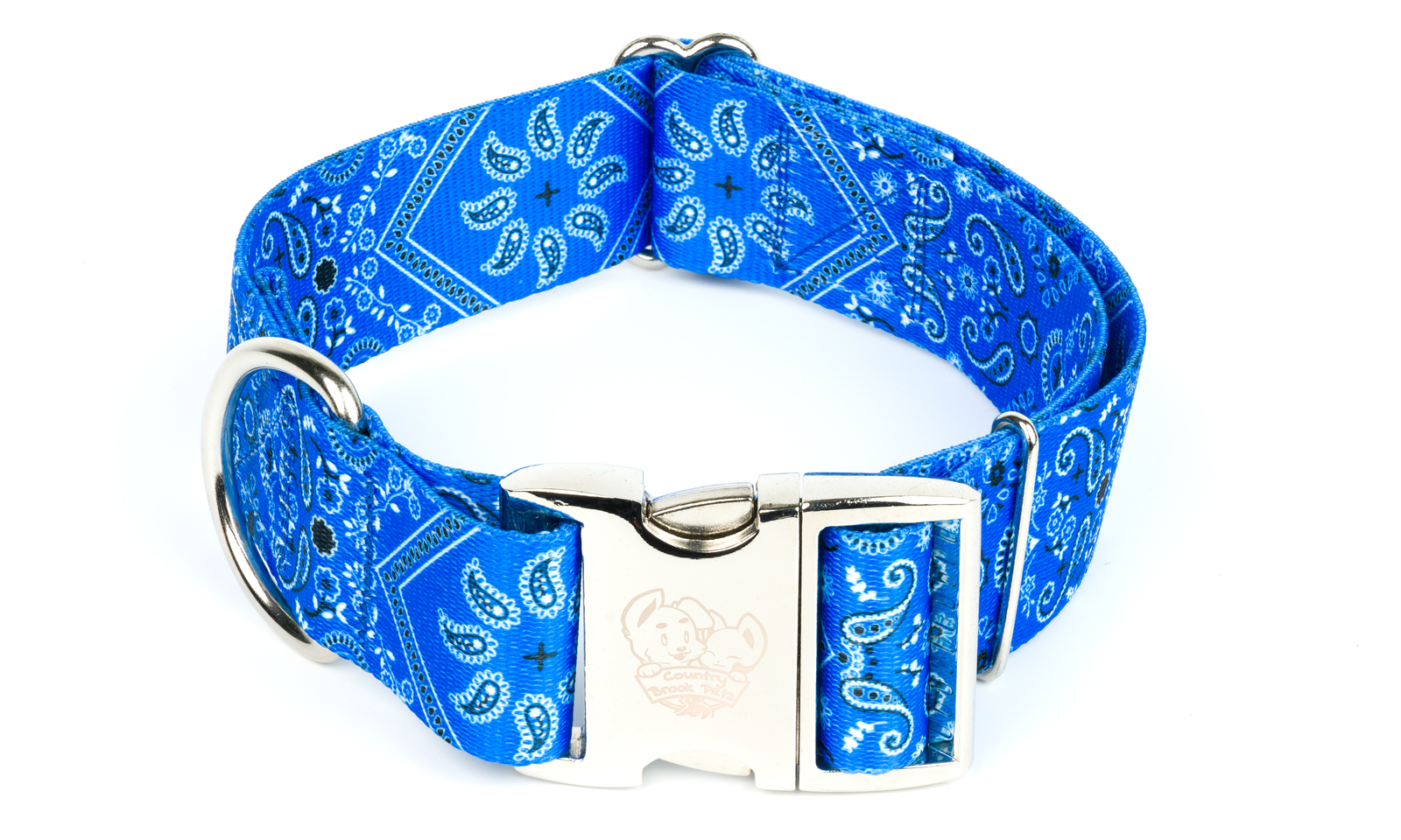 Country Brook Petz® 1 1/2 Inch Premium Blue Bandana Dog Collar