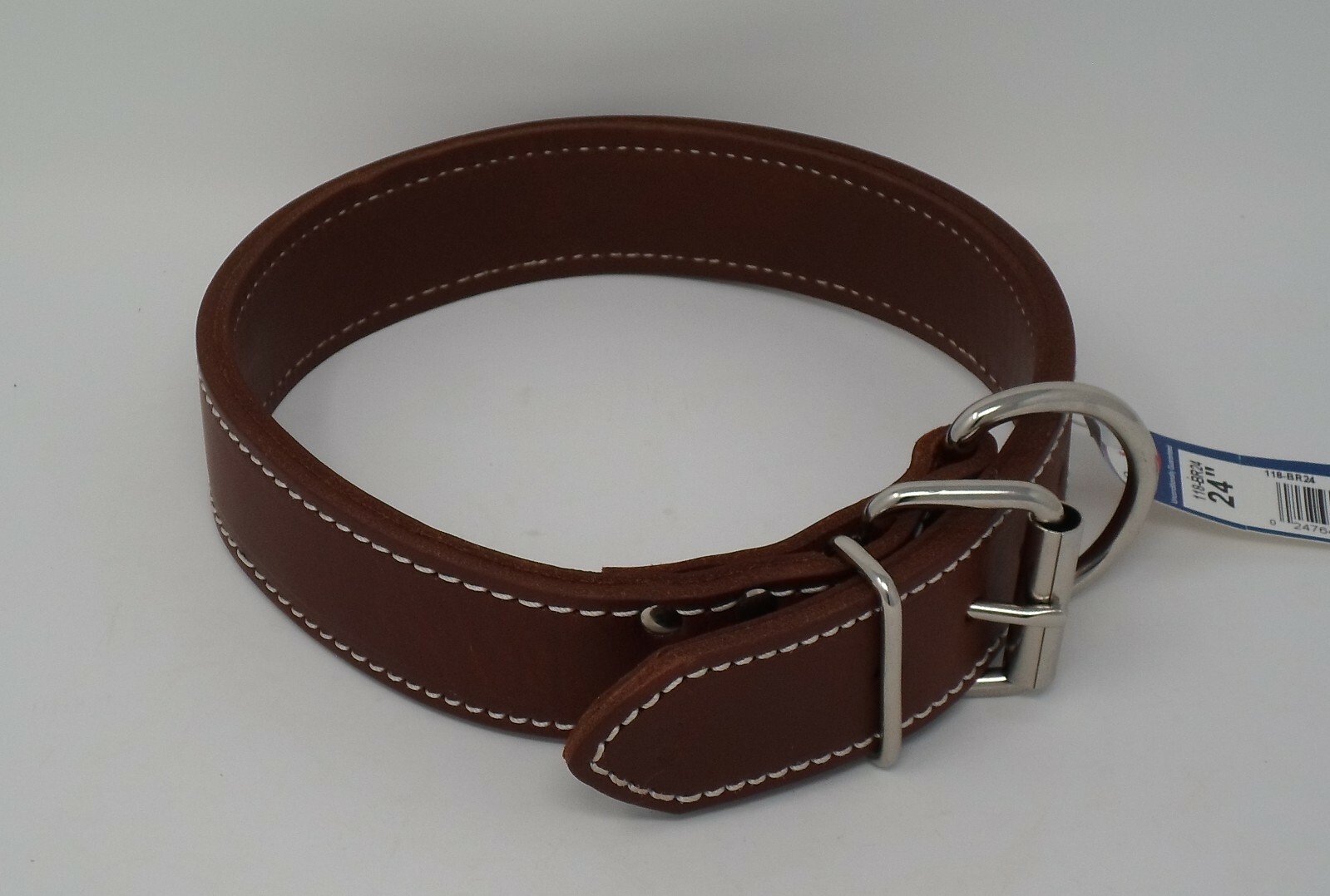#118 1 1/2 2 PLY 26″ HEAVY BROWN COLLAR FREE BRASS NAMEPLATE LARGE DOG