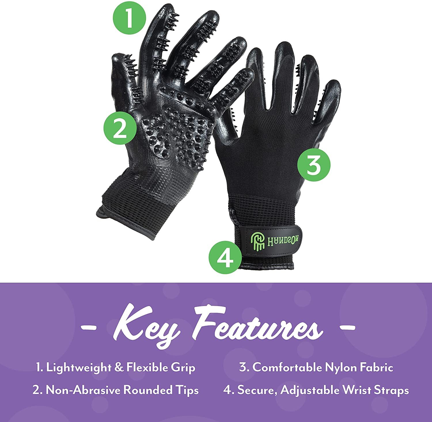 HandsOn Gloves Pet Grooming Gloves, Black