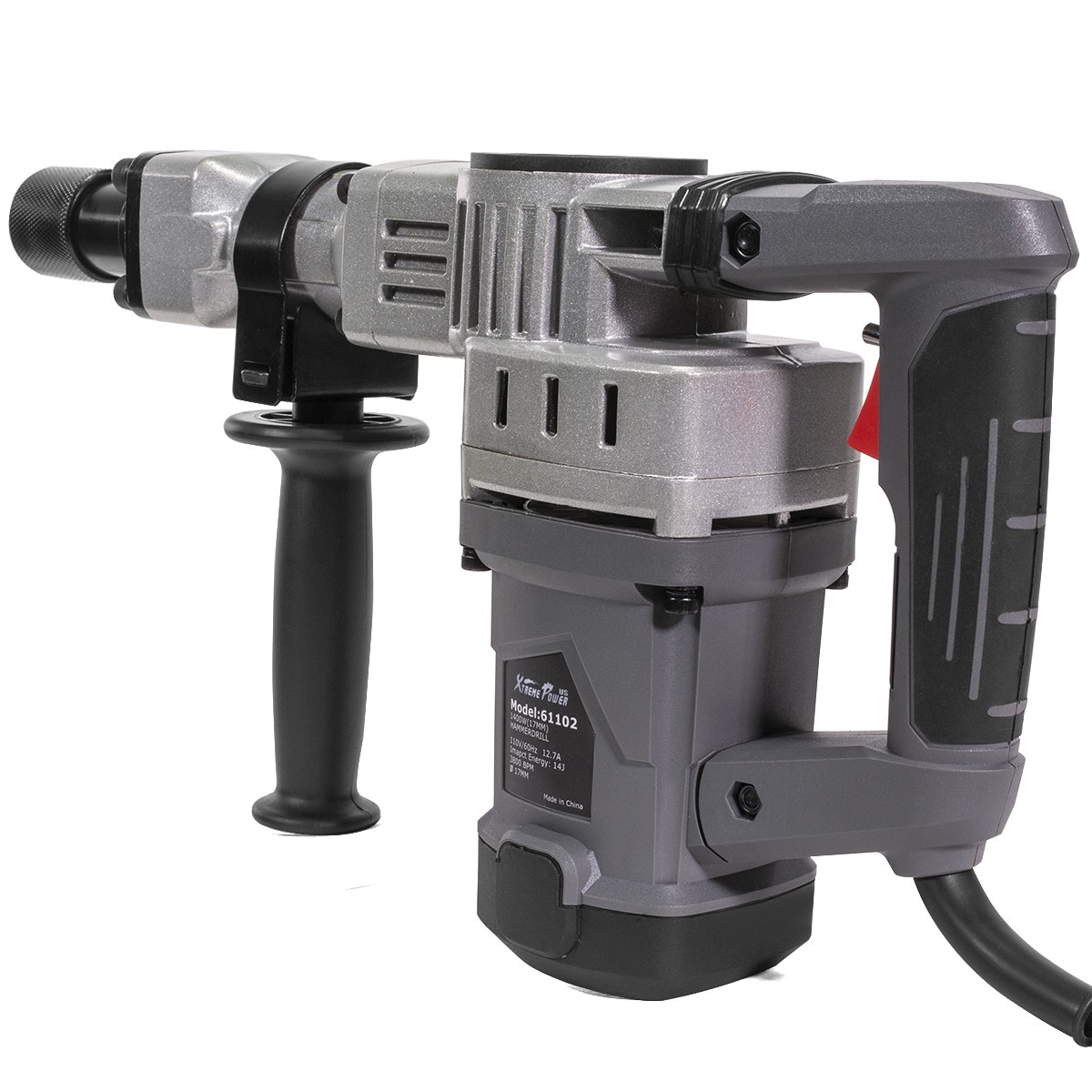 3800BPM 1-1/2″ Electric Demolition Jack Hammer Concrete Breaker W/ Hex Chisels