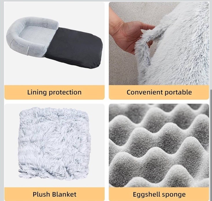2-In-1 Human Sized Dog Bed Giant Orthopedic Egg Foam Mat 71”x41.4”x12” Washable