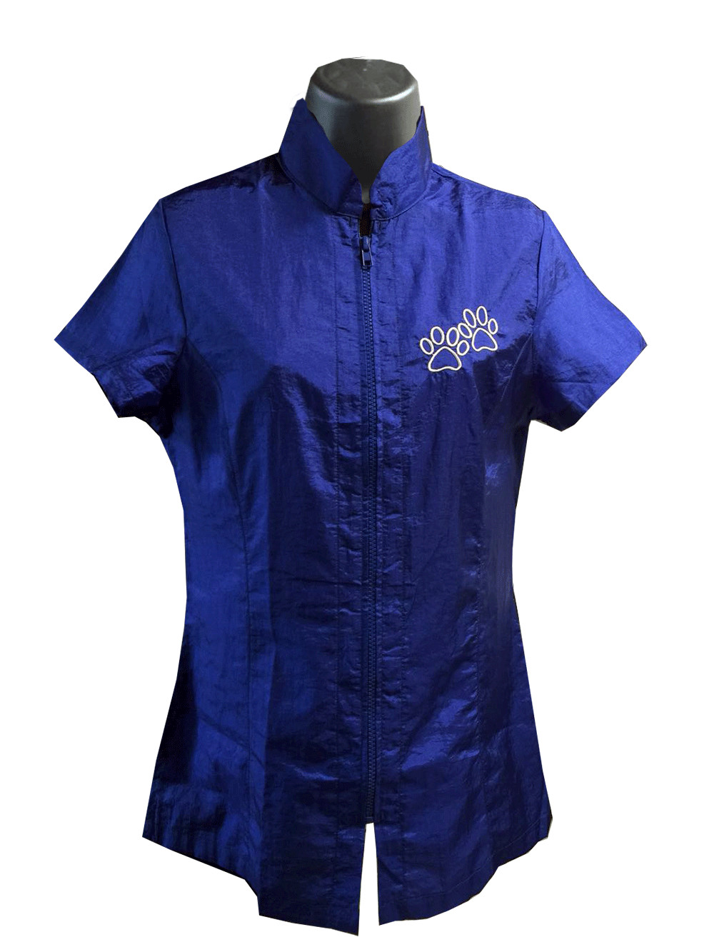 Grooming Zip-Up Smock Uniform Semi Fitted Short Sleeves Embroidery Nylon