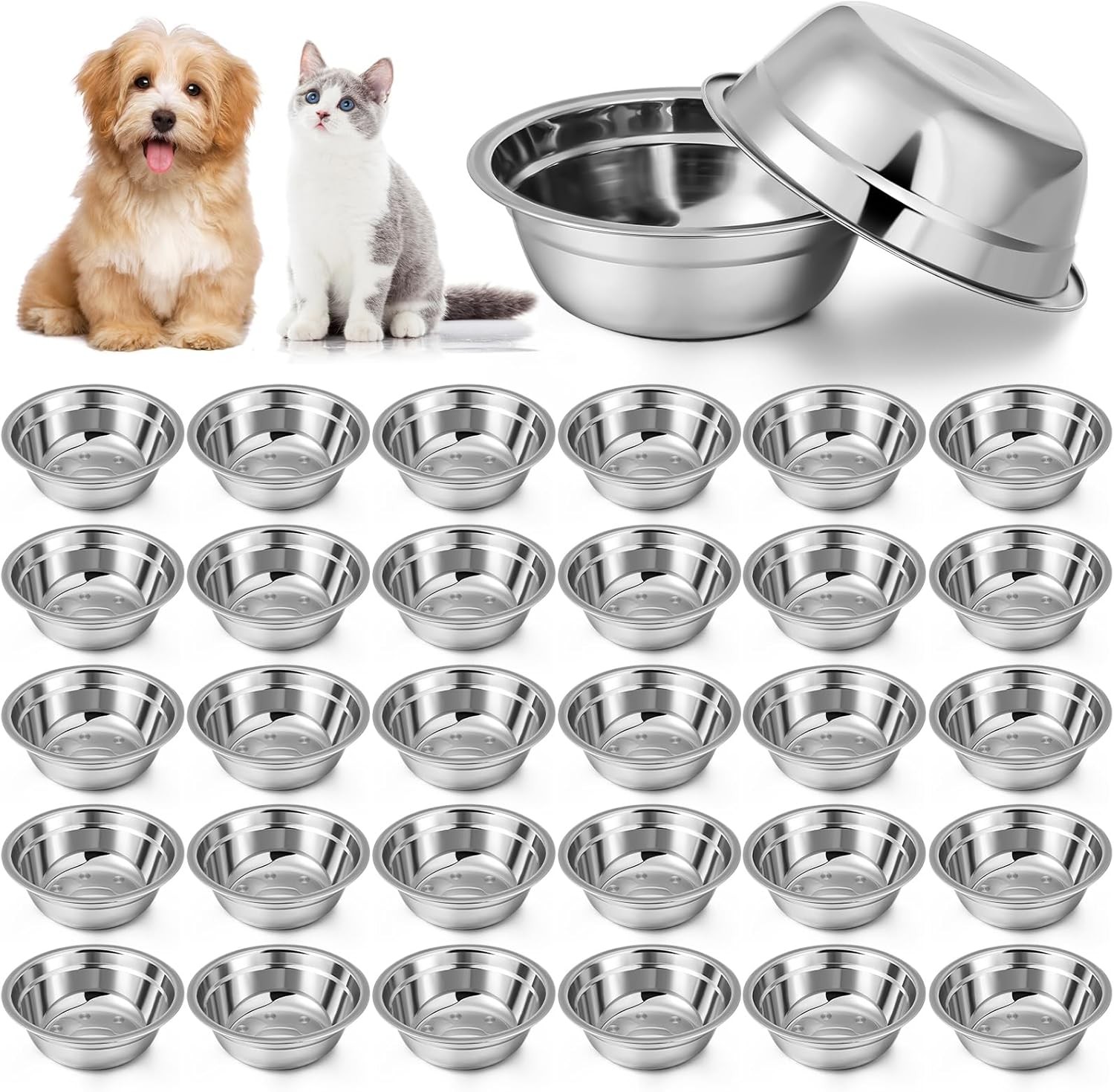 Zhehao 30 Pcs Stainless Steel Dog Bowls Bulk 10 oz, as shown in the picture