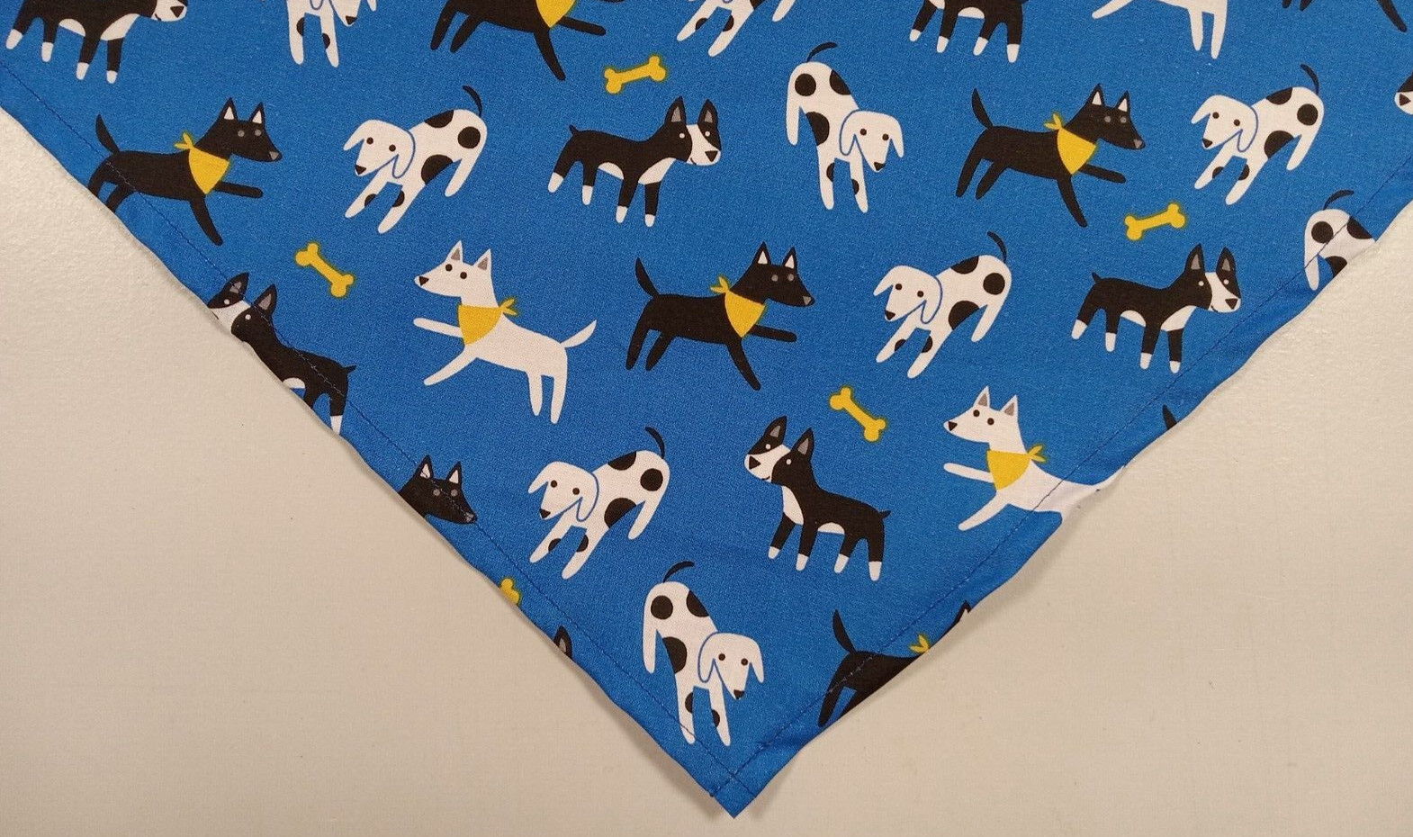 Dog Bandana/Scarf, Tie/Slide On, Playful Dogs, Blue, Bones, XS, S, M, L