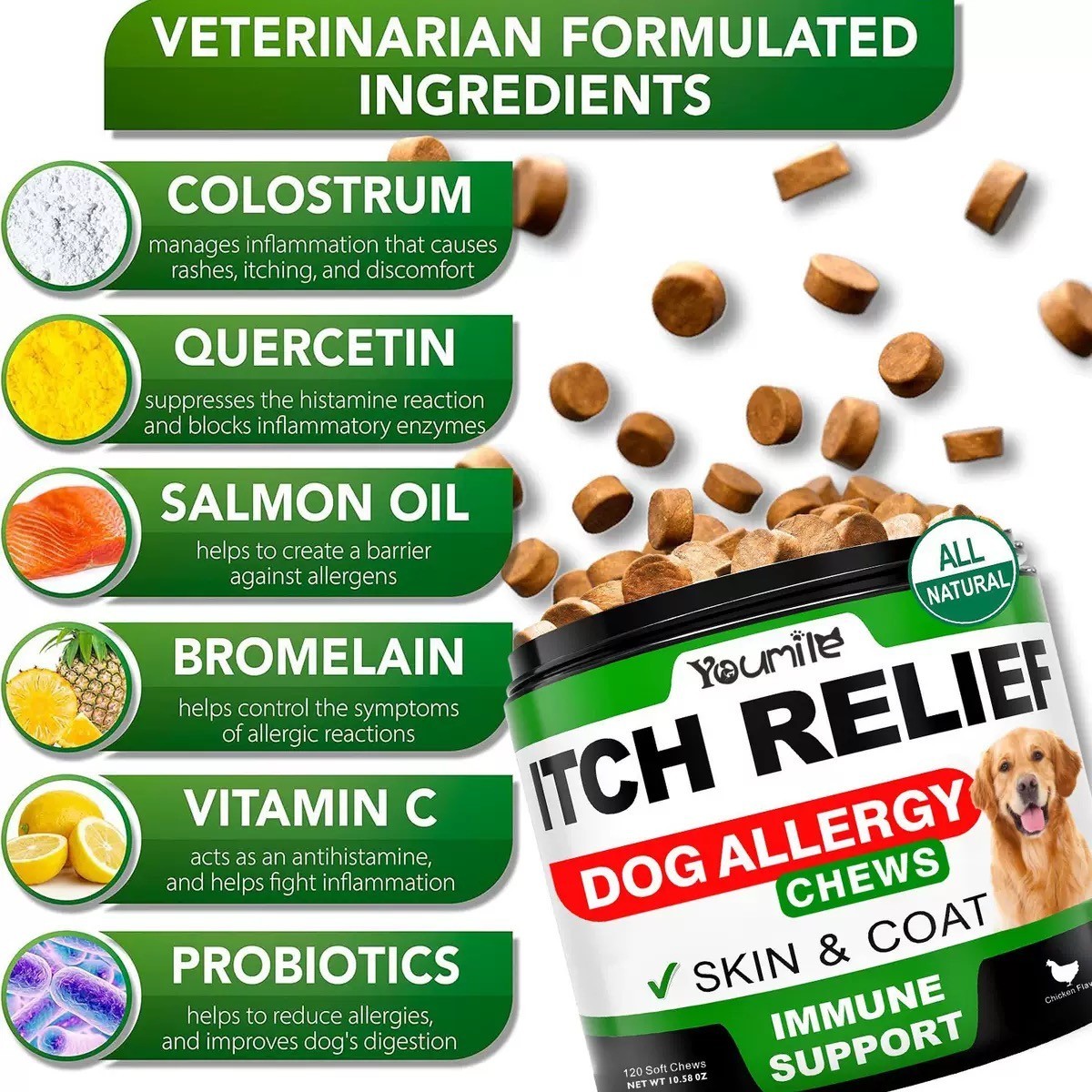 Dog Itch Relief Allergy Chews, Dog Itching, Used for healithy Support+Gut Health