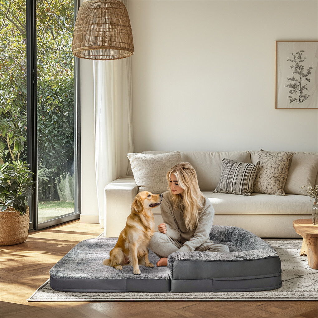 180cm XXXL Foldable Human Dog Bed Orthopedic Dog Sofa Bed with Blostered Pillow