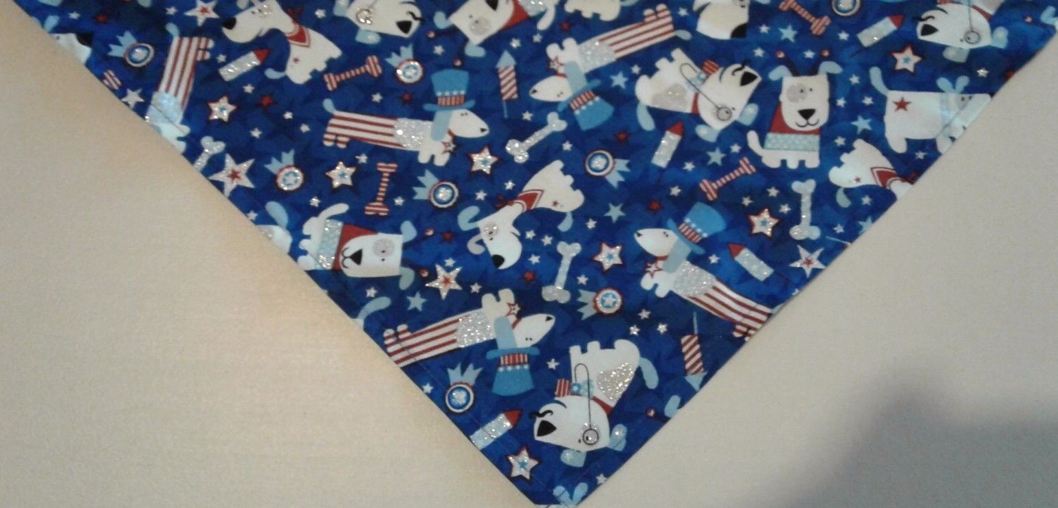 Patriotic Dog Bandana, Scarf, Fireworks, Dogs, Stars, Stripes, XS, S, M, L
