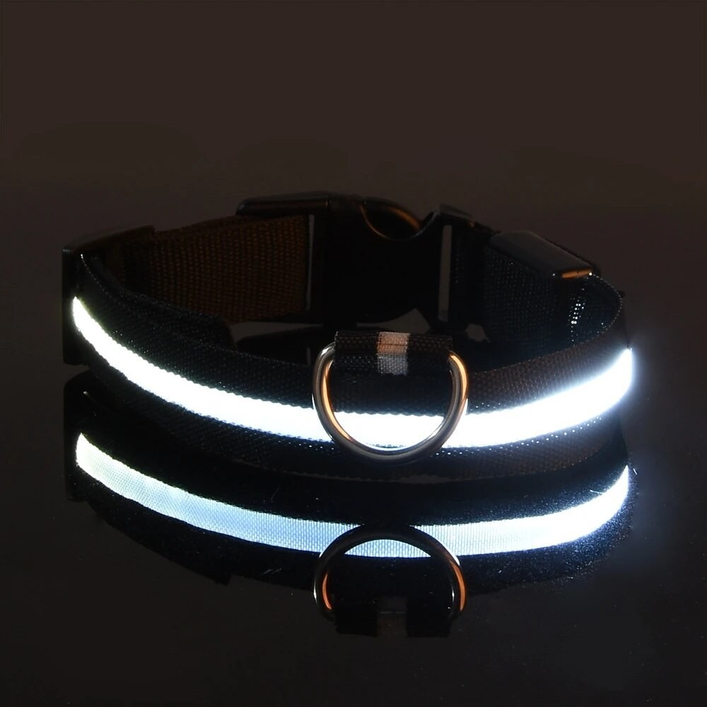 LED Adjustable Dog Collar Blinking Flashing Light Up Glow Pets Safety Waterproof