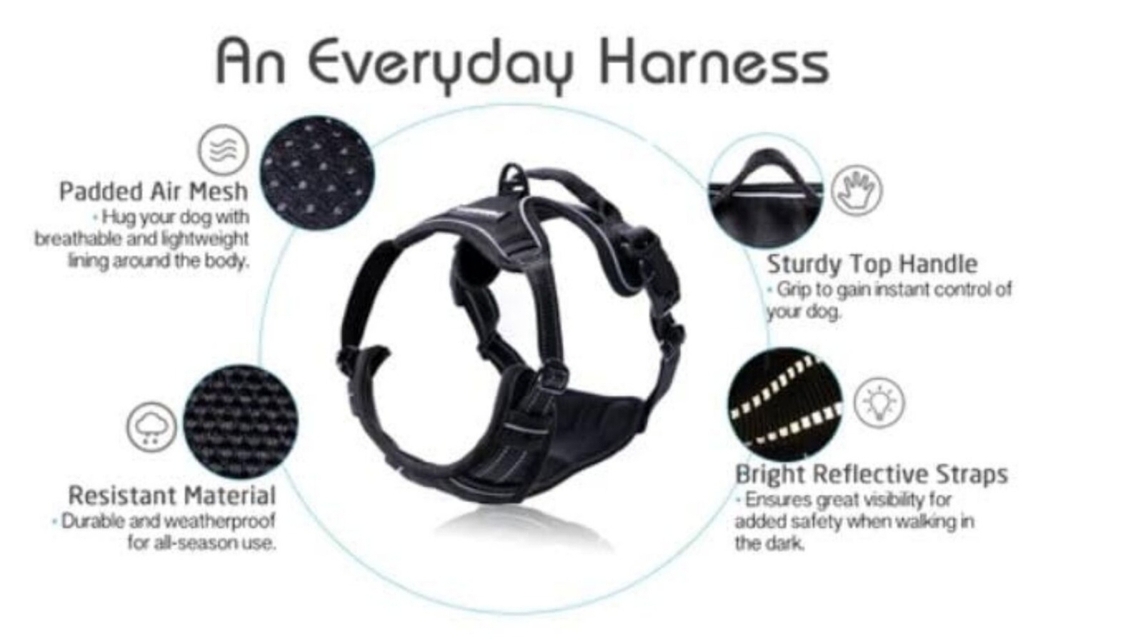 rabbitgoo Dog Harness with 2 Leash Clips No-Pull Reflective Vest for Large Dogs