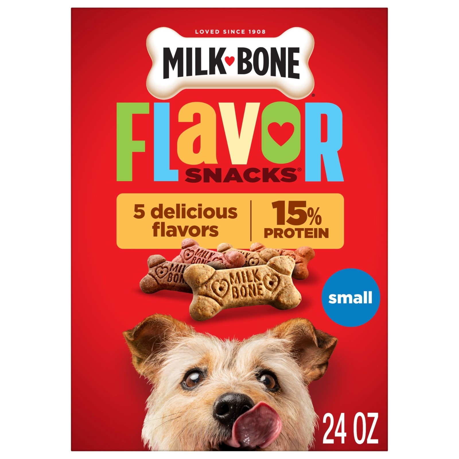 Milk-Bone Flavor Snacks Small Dog Biscuits, Flavored Crunchy Dog Treats, 24 Oz.