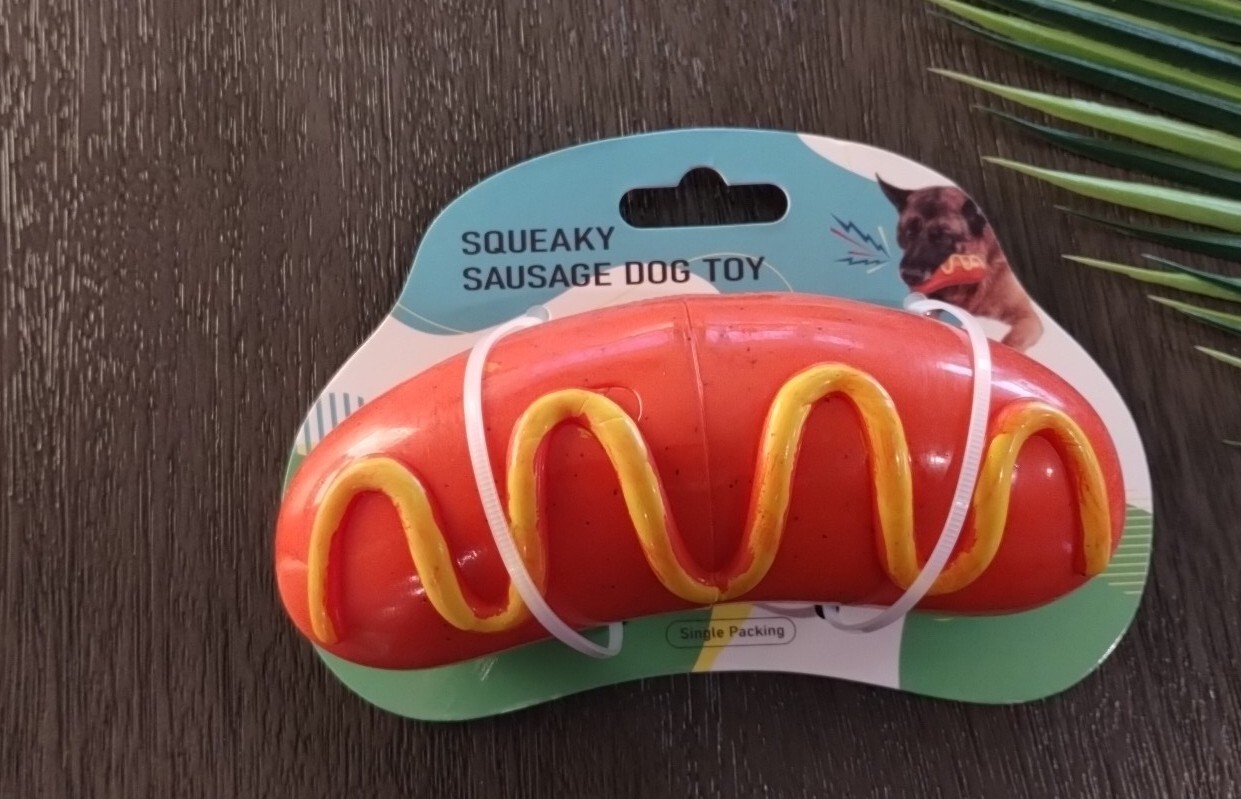 Hot Dog Sausage Squeaky Dog Toy, For Aggressive Chewers