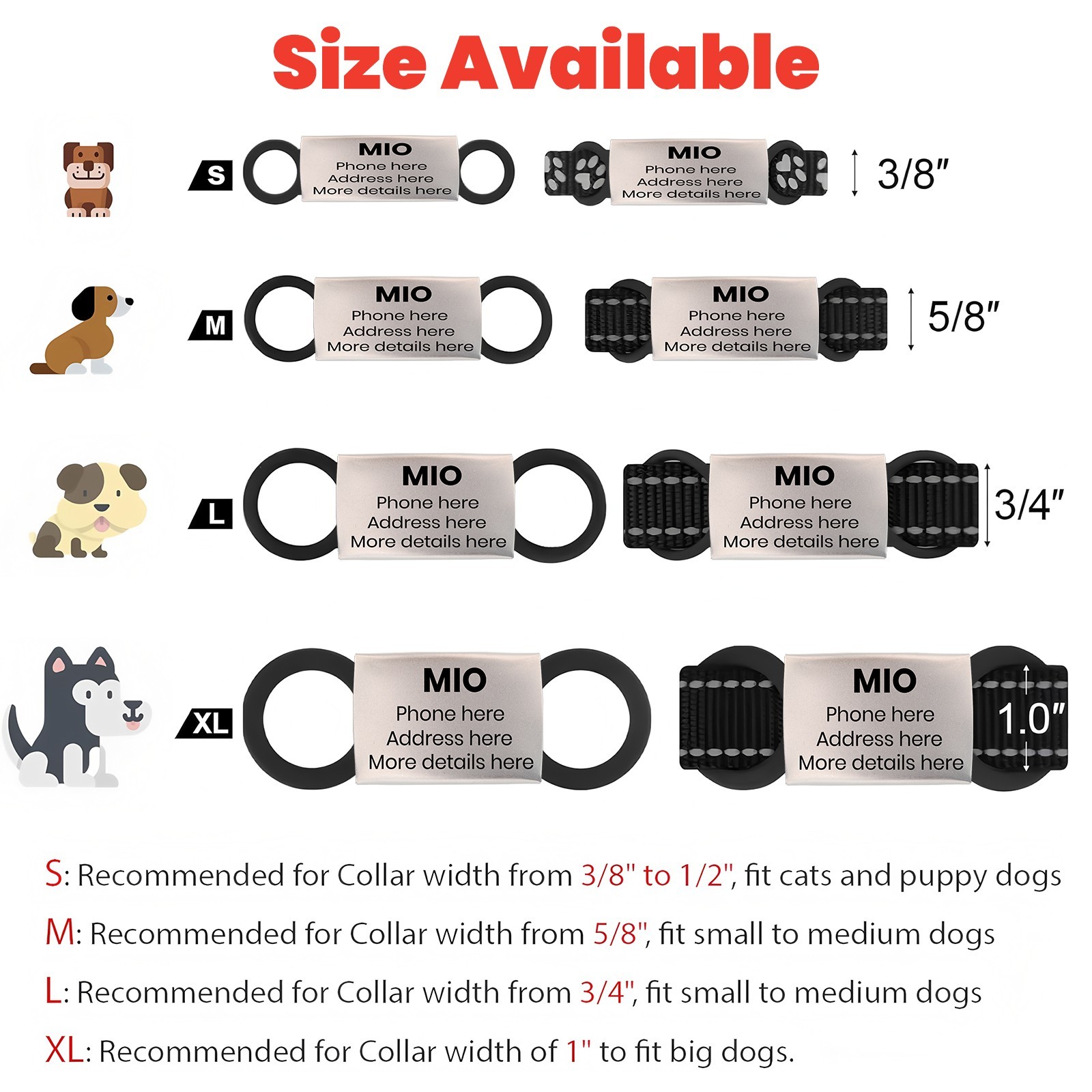 Custom Dog Tag for Pets Engraved Name Tag Slide On ID Tags & Collar Tags S, M, L