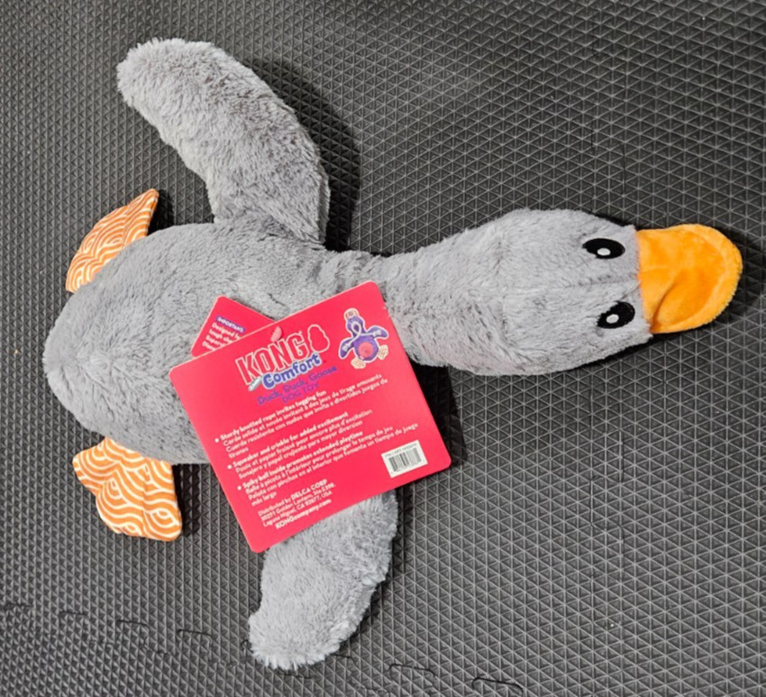 KONG Comfort Duck Goose Jumbo Gray Plush Squeaky Crinkly Toss Shake Dog Toy 18″