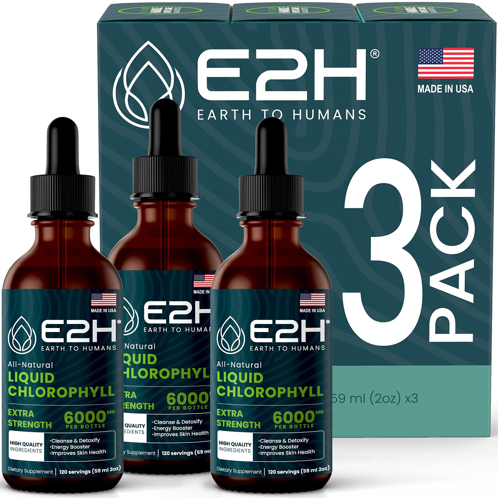 E2H Chlorophyll Liquid Drops – Natural Energy, Immune Support, Digestion, Skin