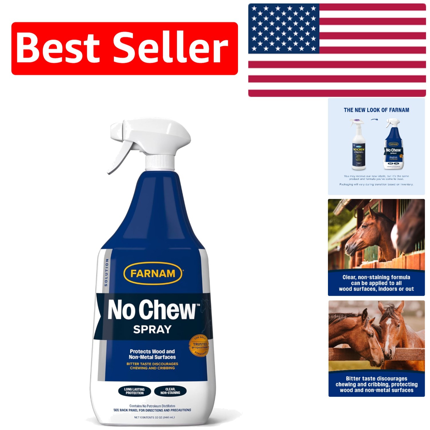 Bitter Tasting No Chew Spray – 32 Oz for Horses – Safe and Effective Protection