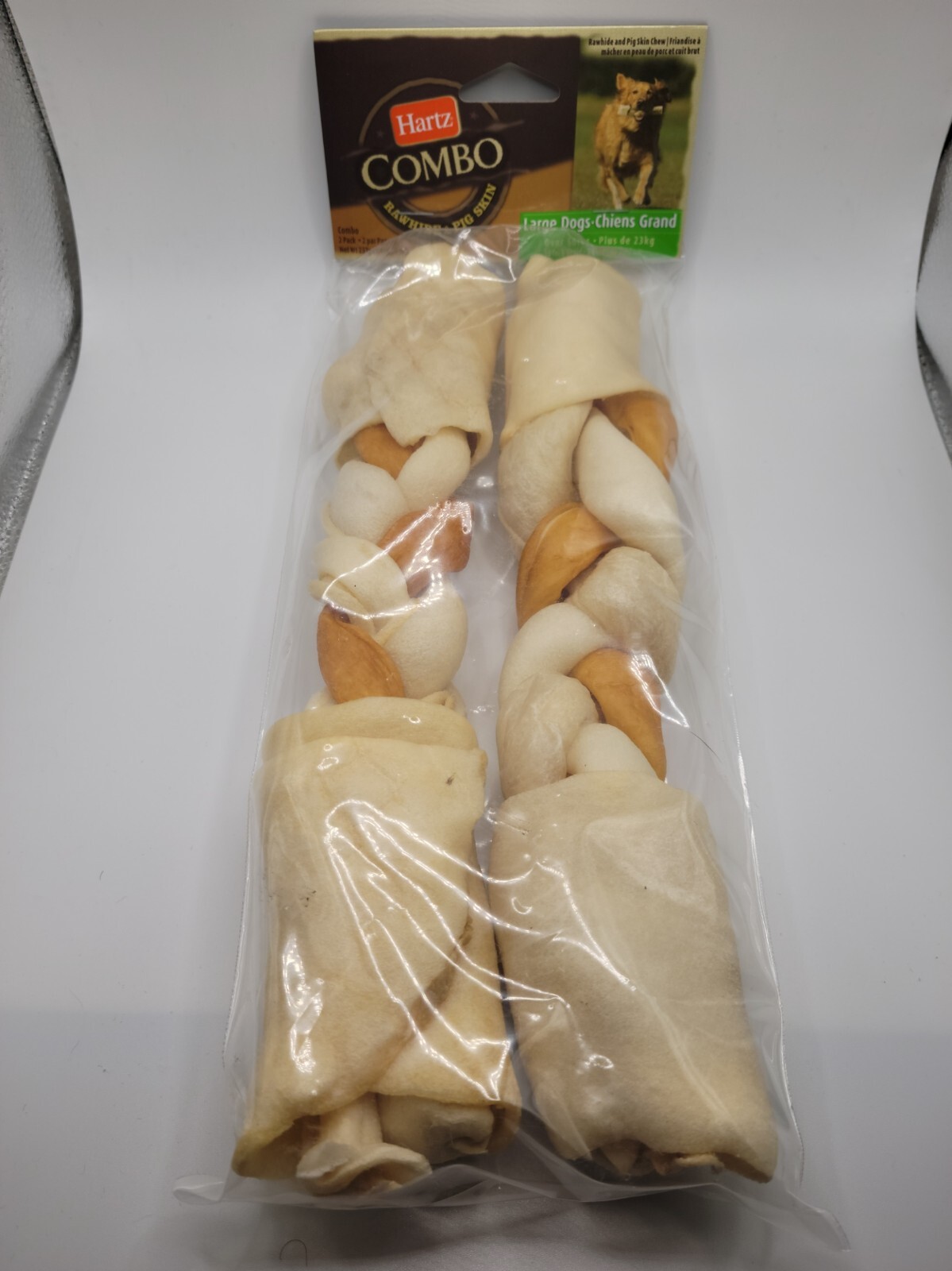 1 Package of 2 Hartz Combo Rawhide Pig Skin Chew 10″ Bones 8.4oz Large Dog F/S