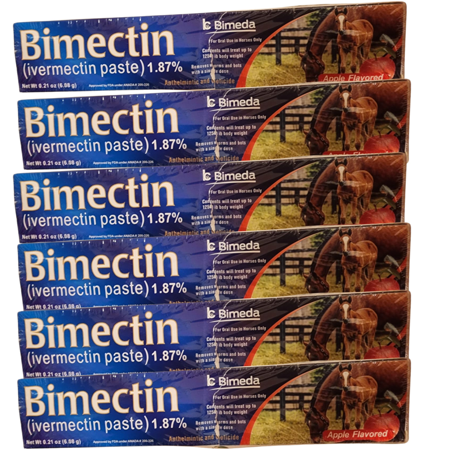 6 Pack Apple Flavor Paste Dewormer for Horses 6 Doses Each Tube New Sealed