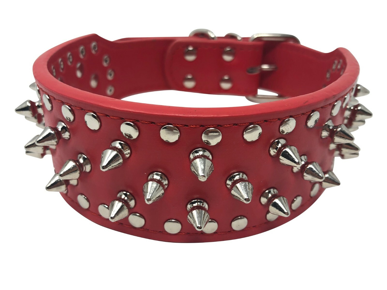 Dog Collar Studded Spikes Rivet Adjustable Faux Leather 2″ wide S M L XL
