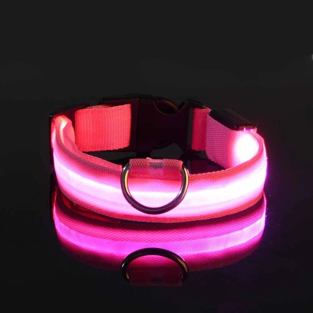LED Adjustable Dog Collar Blinking Flashing Light Up Glow Pets Safety Waterproof