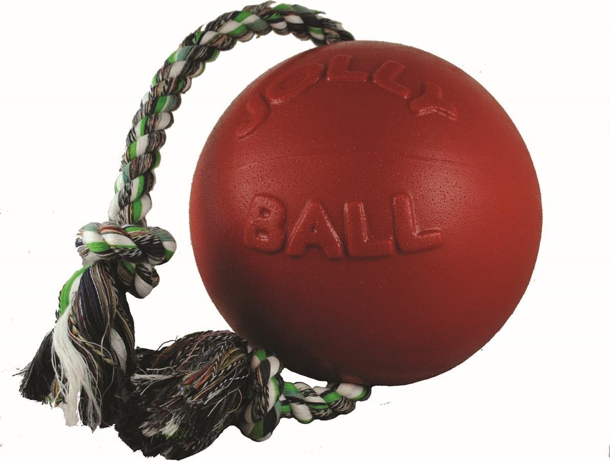 Jolly Pets Romp-n-Roll 6 inch Red Rubber Ball with Rope for Dogs