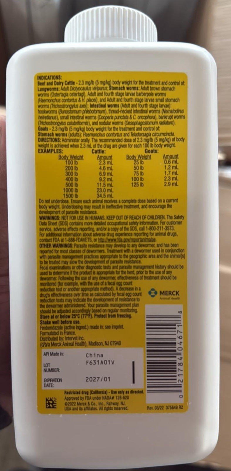 Safe-Guard Fenbendazole Dewormer 1000ml Liquid 10% 01/2027 EXP