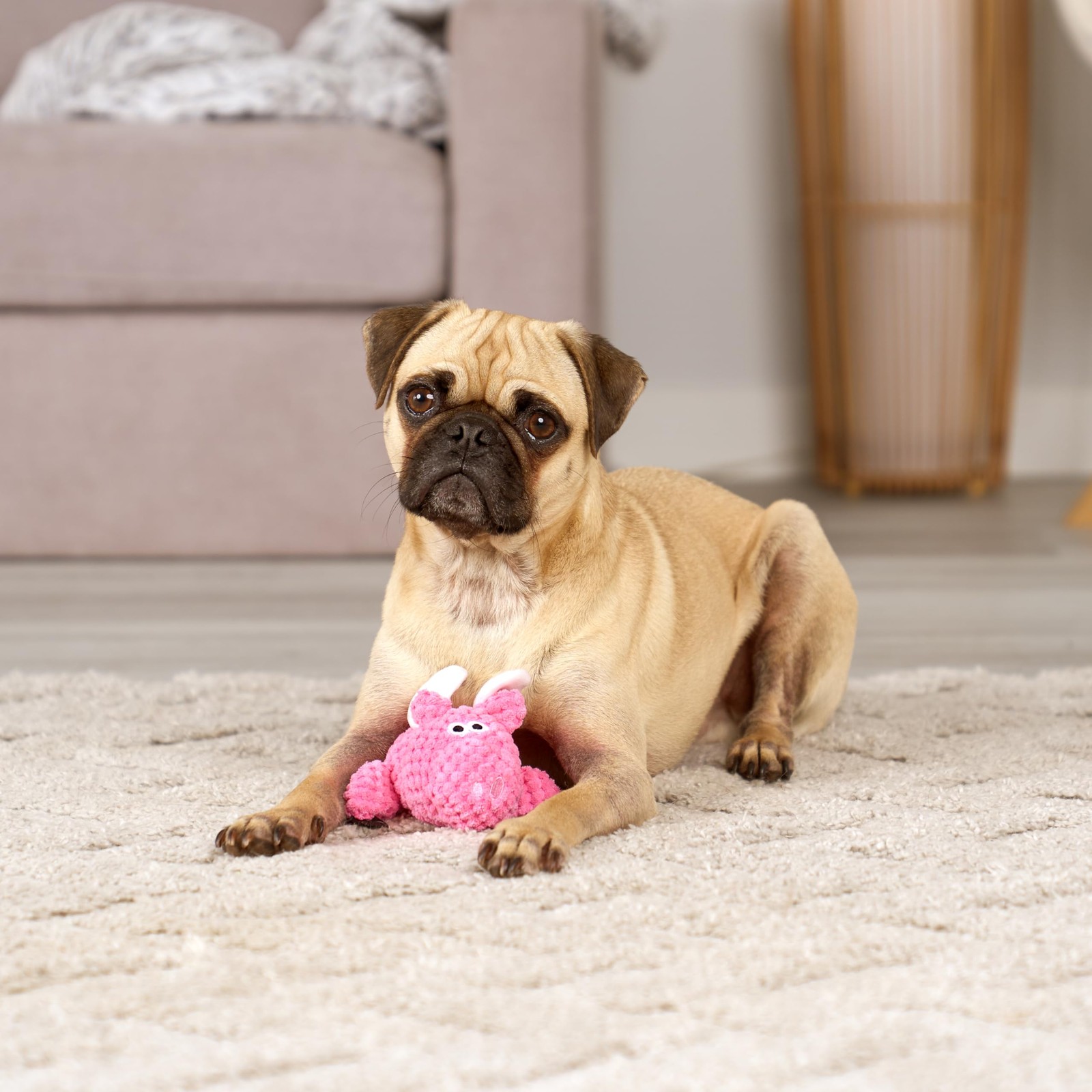 goDog Flying Pig Plush Dog Toy with Chew Guard, Pink, Small
