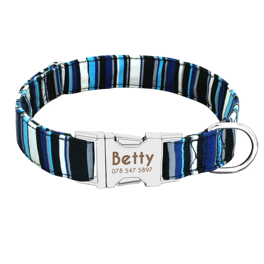 Nylon Cotton Personalized Dog Collar Pet Nameplate Custom Engrave ID Collar Tag