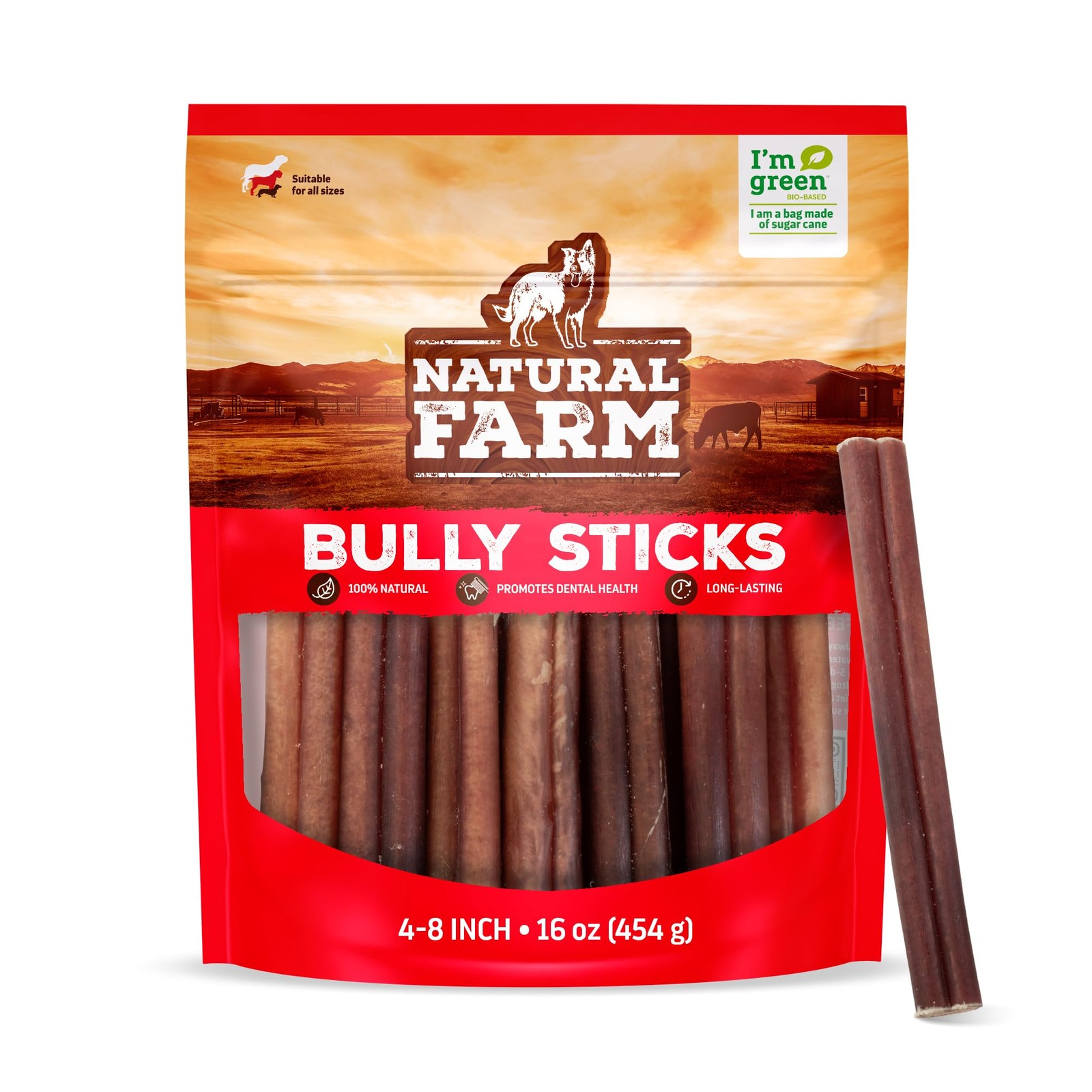 Natural Farm Odor-Free Bully Sticks 4-8”, 16oz ALL-NATURAL Long-Lasting Chews…