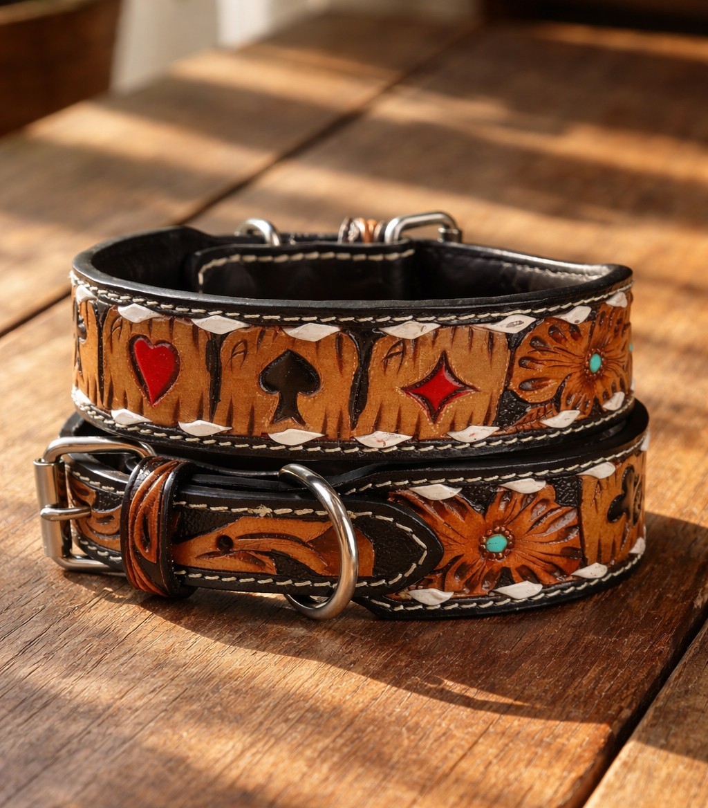 Western Leather Handmade Pet Dog Collar Heavy Duty Hand Tooled Adjustable