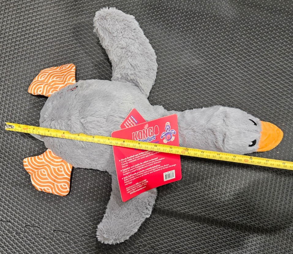 KONG Comfort Duck Goose Jumbo Gray Plush Squeaky Crinkly Toss Shake Dog Toy 18″
