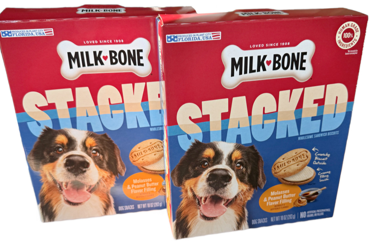 (2) Milk-Bone Stacked Dog Treats Crunchy Biscuit Molasses Peanut Butter 10 Oz