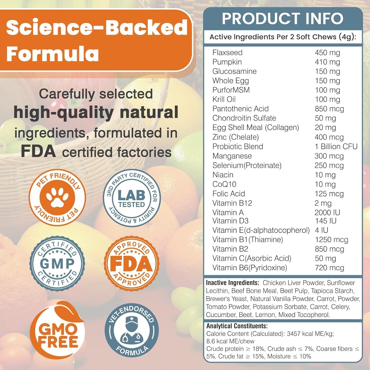 24-in-1 Dog Vitamins and Supplements 200 Ct Dogs Multivitamin Chewable