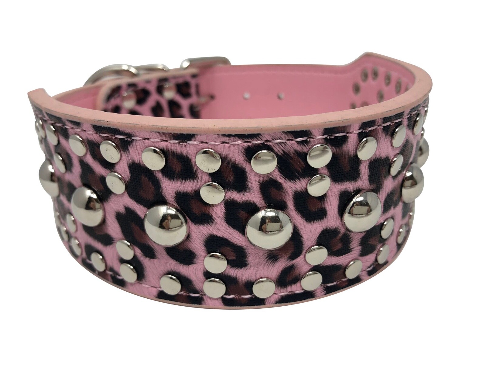 Dog Collar Studded Rivet Adjustable Faux Leather 2″ wide S M L XL 13 Colors