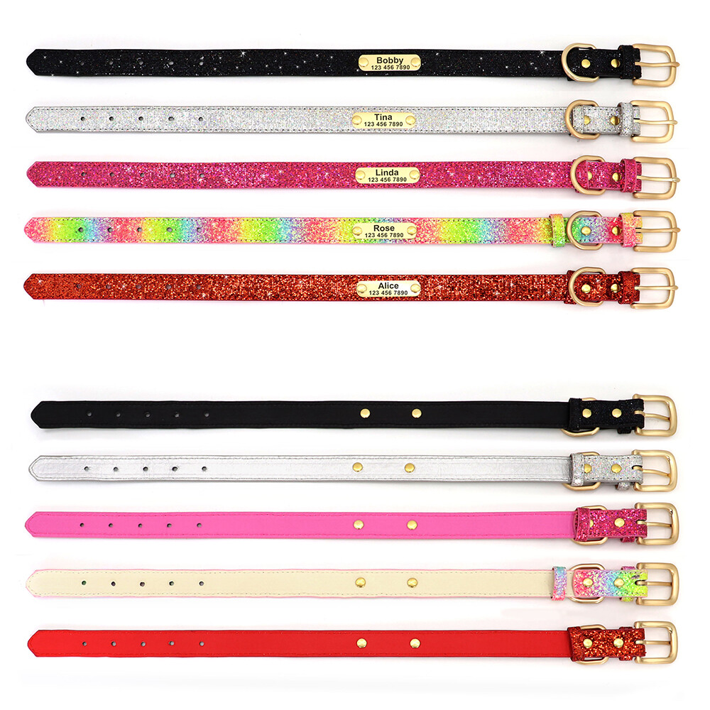 Rhinestones Personalized Dog Cat Collar Bling Diamond with Engraved Name ID Tag