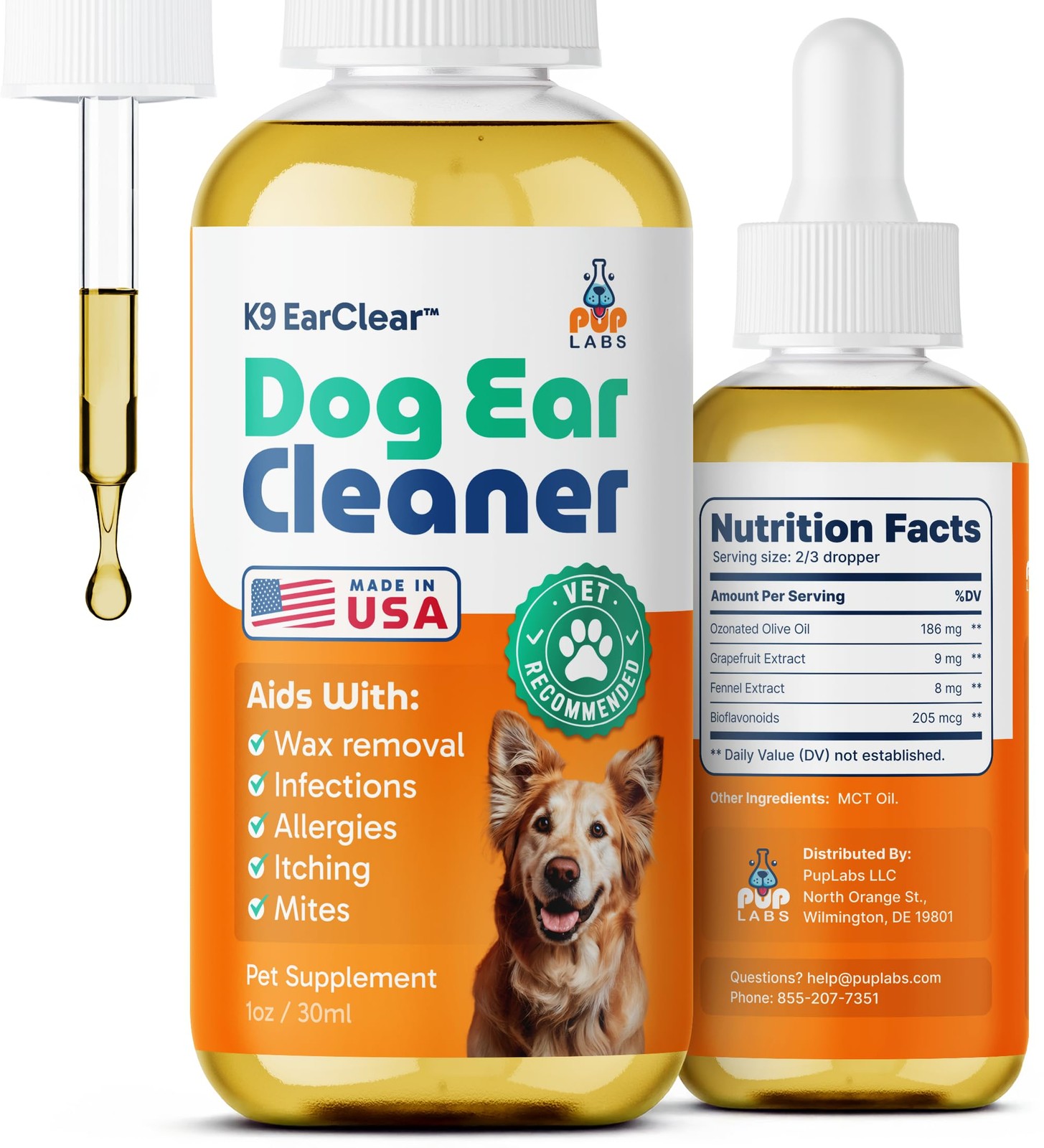 Ear Clear, Natural Dog Ear Cleaner and Infection Treatment for Dogs, Dog Drop…