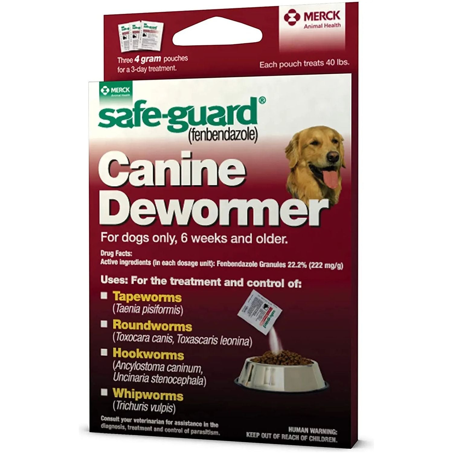 Safe-Guard Panacur Canine Dewormers K9 Dogs 40 lbs 4gm 3-Pack