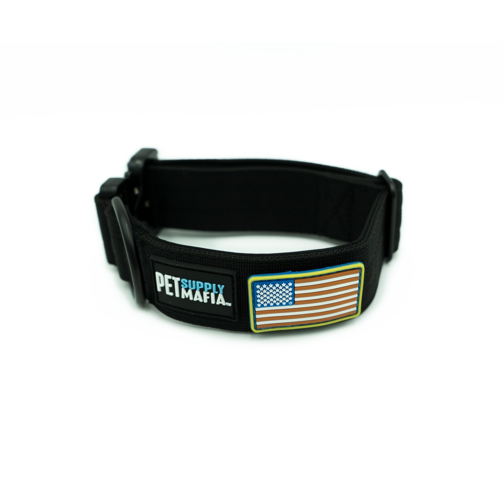 Tactical dog collar – 1.5in wide, Heavy duty with metal buckle USA flag – Blue,