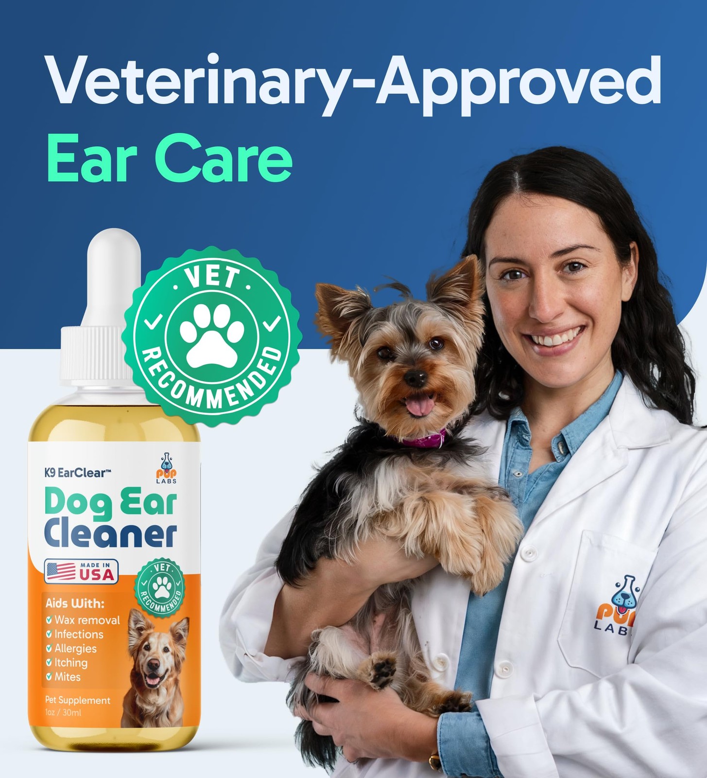 Ear Clear, Natural Dog Ear Cleaner and Infection Treatment for Dogs, Dog Drop…