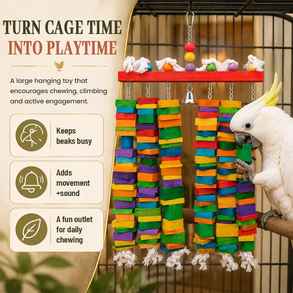 Extra Large 27.5″ Bird Chew Toy for Macaws & African Grey Parrots – Safe Wooden