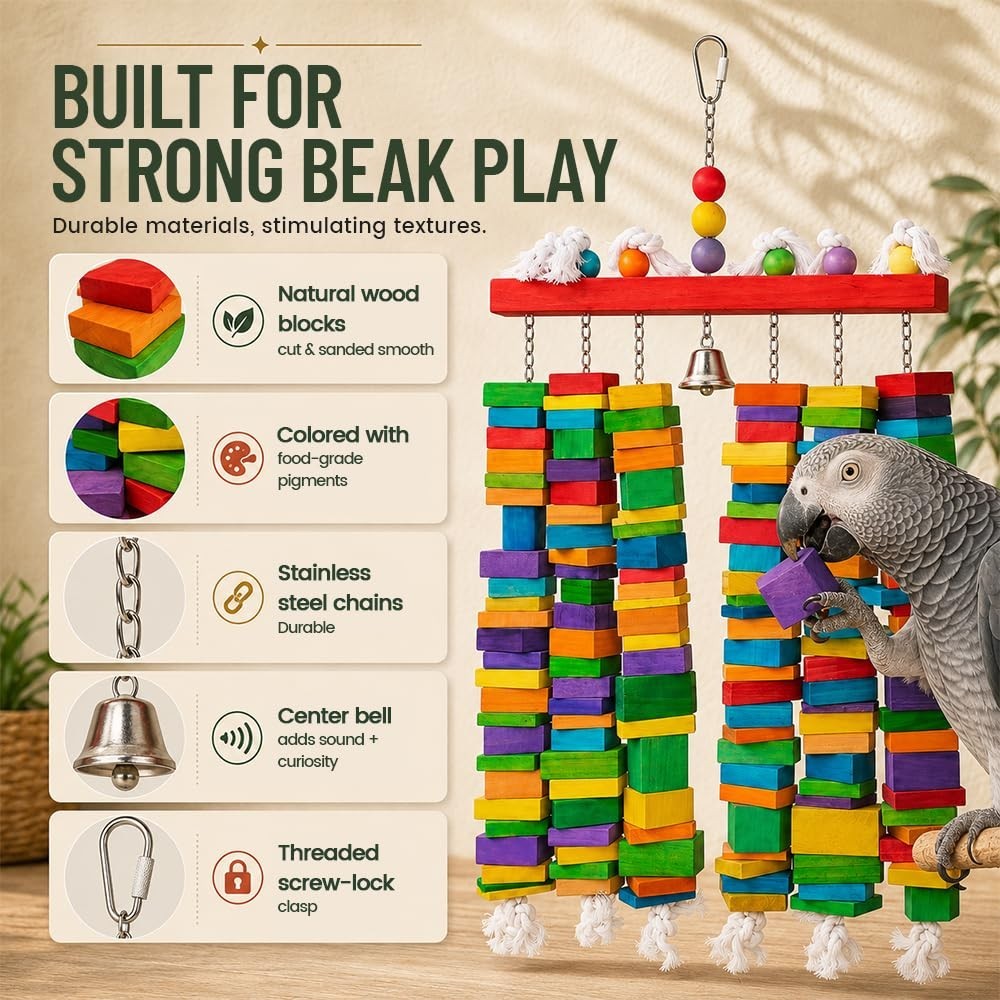Extra Large 27.5″ Bird Chew Toy for Macaws & African Grey Parrots – Safe Wooden