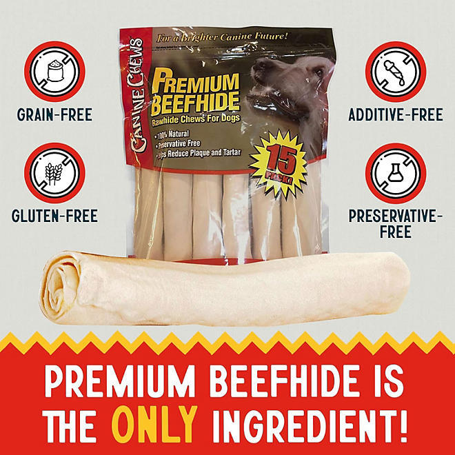 Canine Chews Premium All-Natural Beef Hide Retrievers – 15 Count