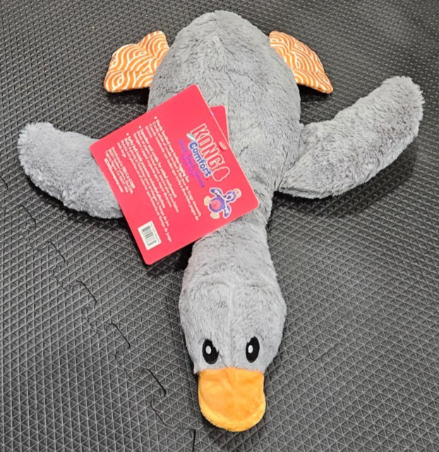 KONG Comfort Duck Goose Jumbo Gray Plush Squeaky Crinkly Toss Shake Dog Toy 18″