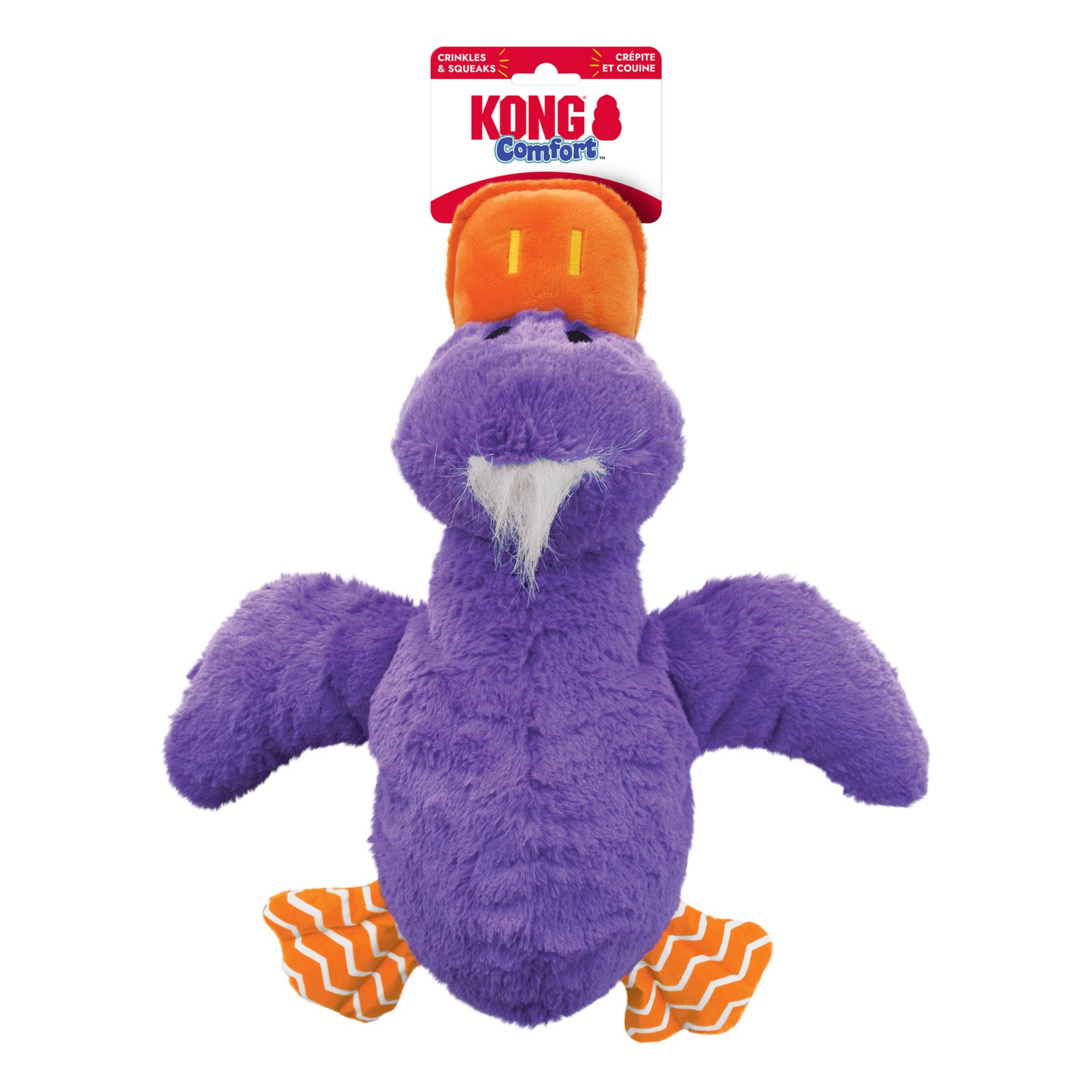 Kong Comfort Duck Large Jumbo Purple Plush Dog Toy Squeaky Crinkly Toss & Shake