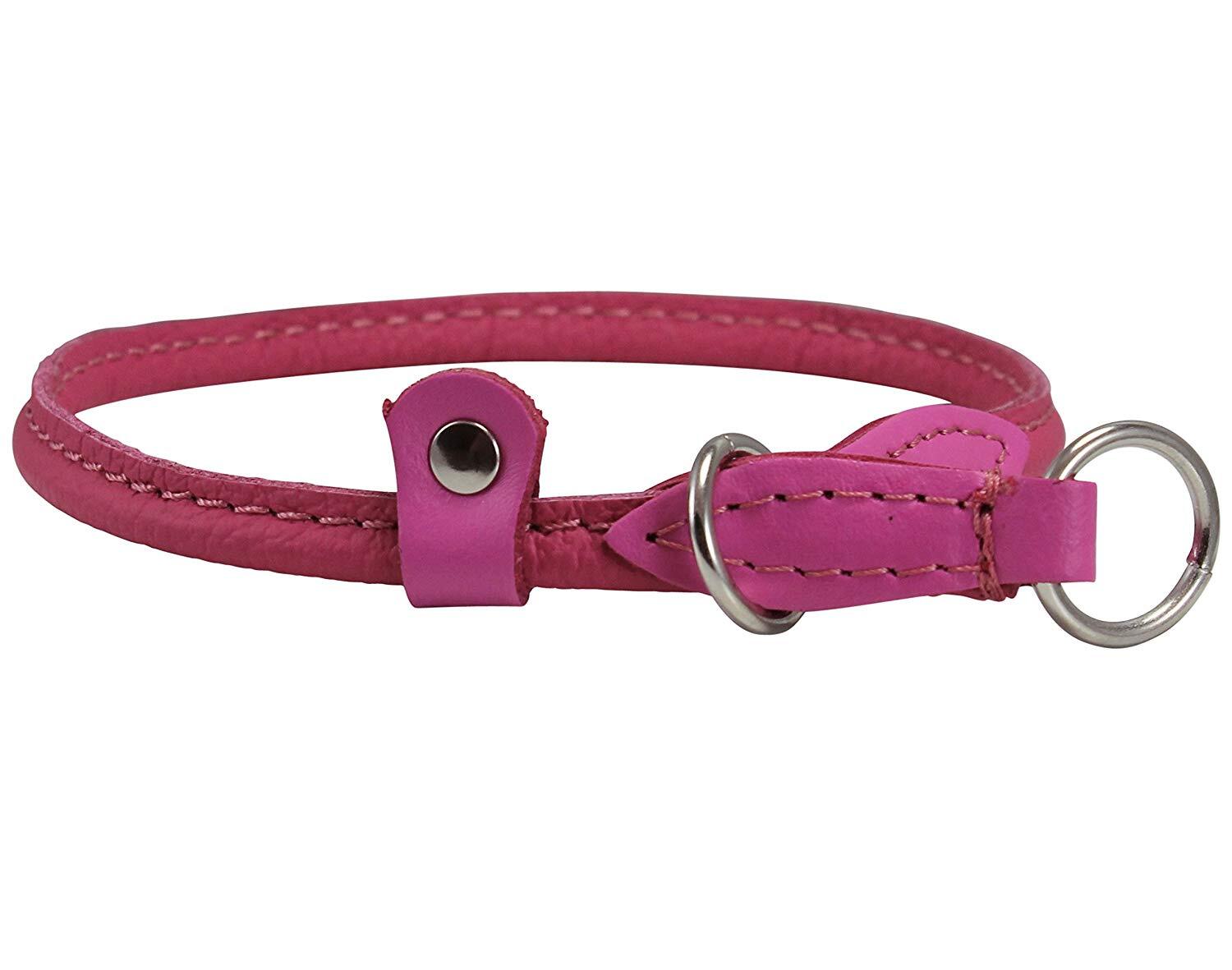 Genuine Rolled Leather Choke Dog Collar Pink Shih Tzu Australian Shepherd Yorkie
