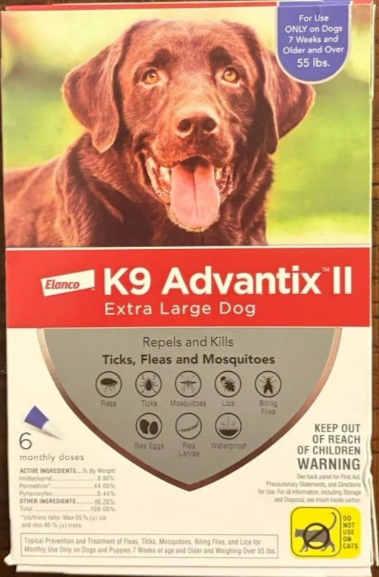 K9 Advantix II Flea & Tick Prevention – Extra Large Dogs over 55 lbs. – 6 Doses